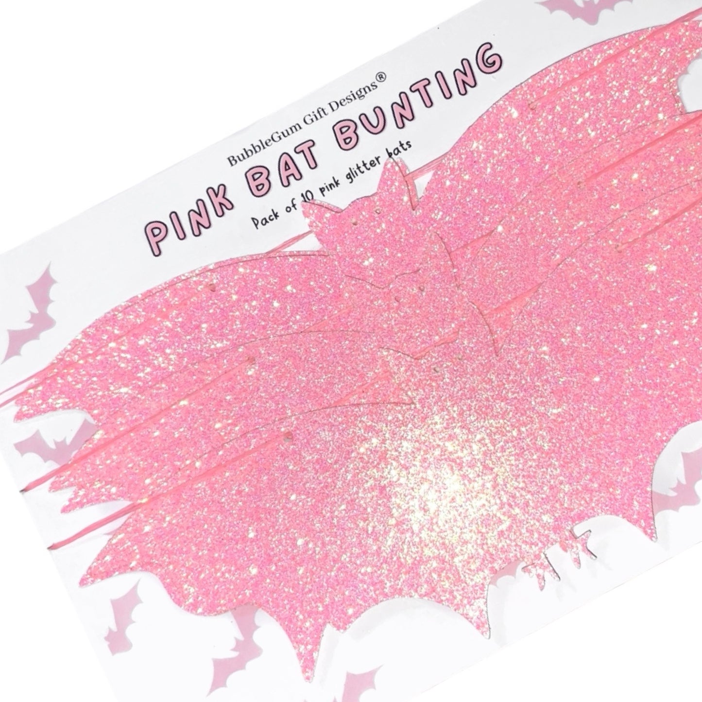 Pink Glitter Halloween Bat Bunting – Sparkly Hanging Decor