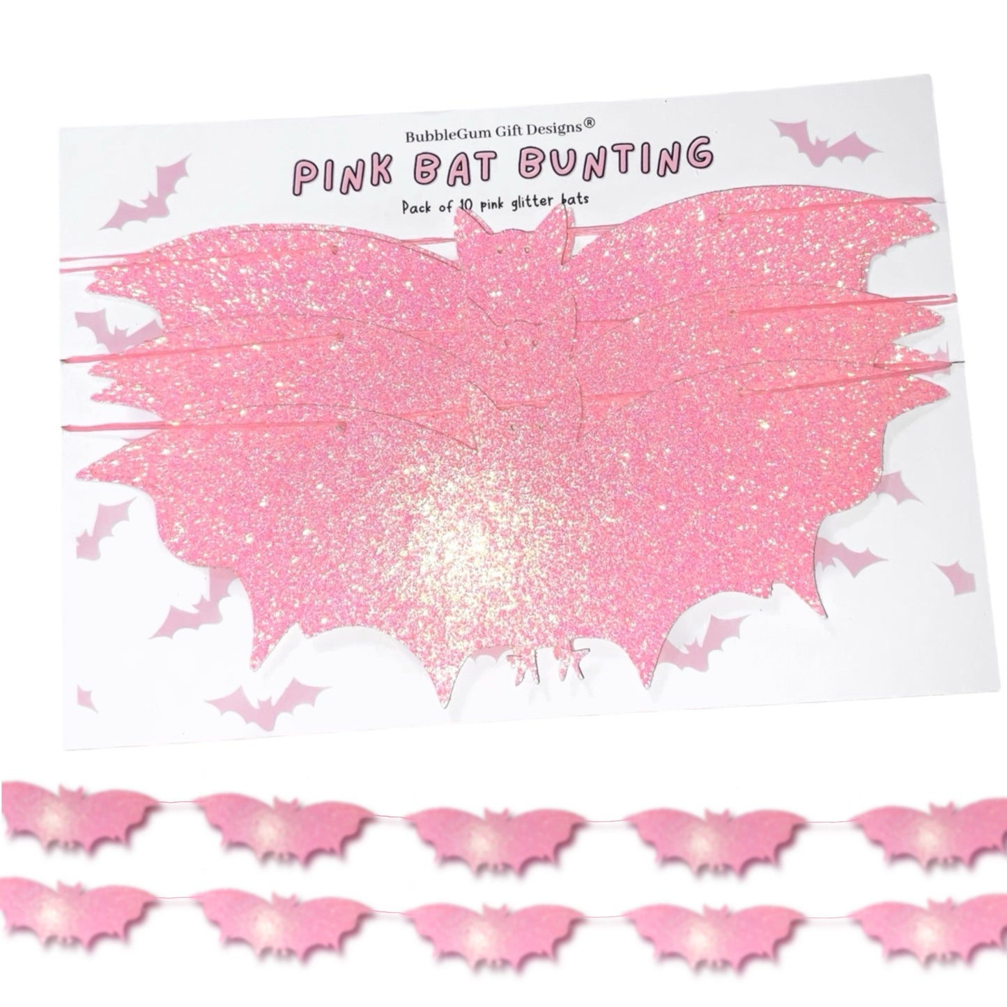Pink Glitter Halloween Bat Bunting – Sparkly Hanging Decor