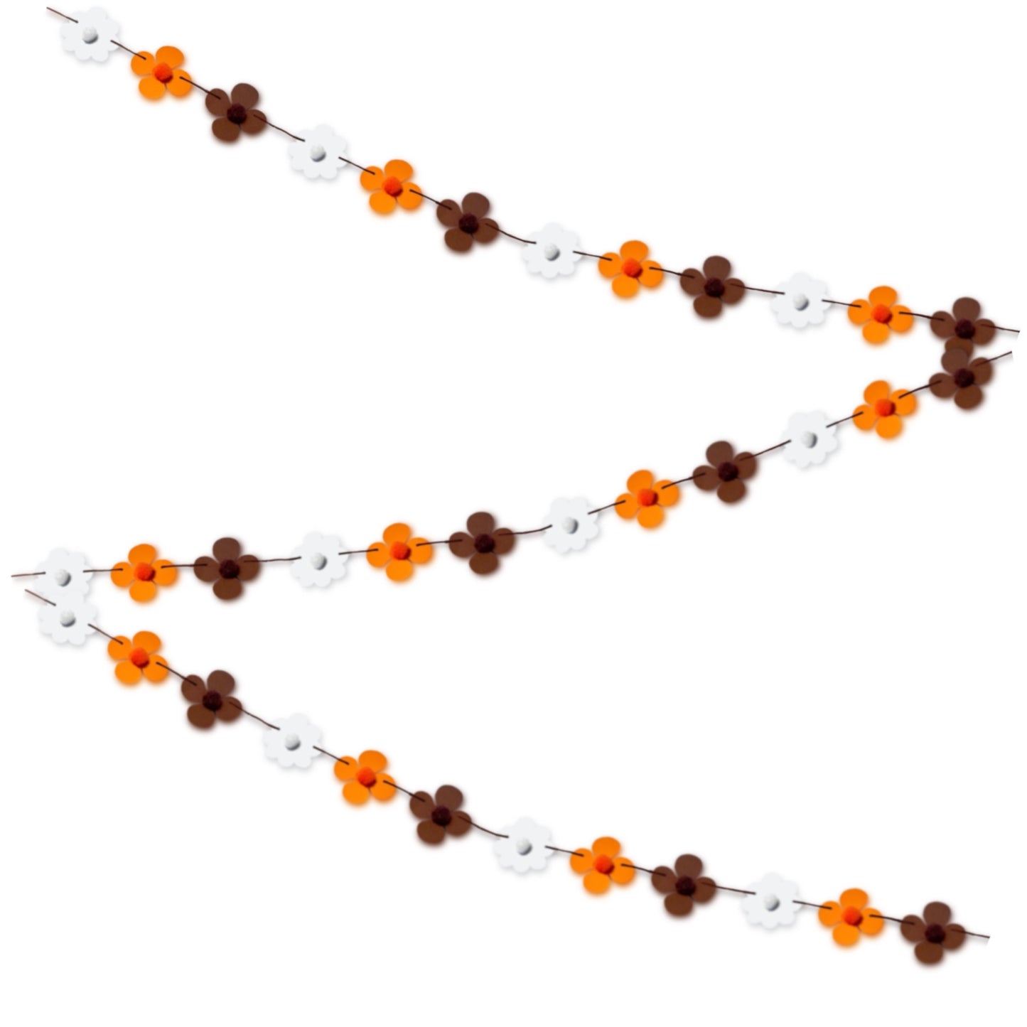 Mini Autumn Flower Garland 70s Retro Bunting Brown Orange & White