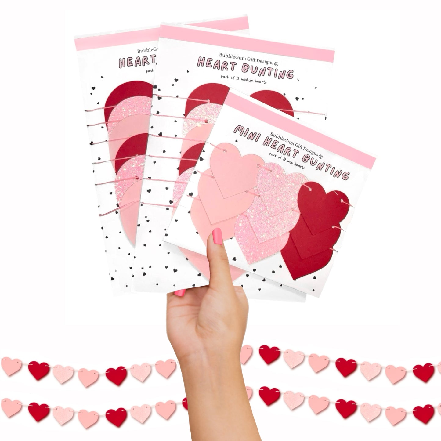 Red & Pink Heart Garland – Valentine’s Day Banner Decor
