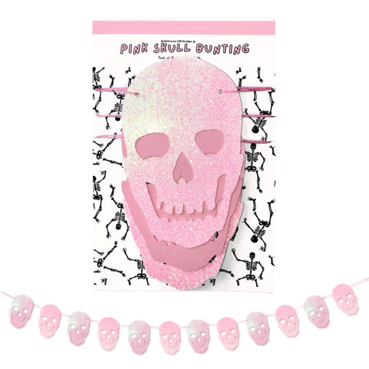 Pastel Pink Skull Bunting – Spooky Cute Glitter Card Garland