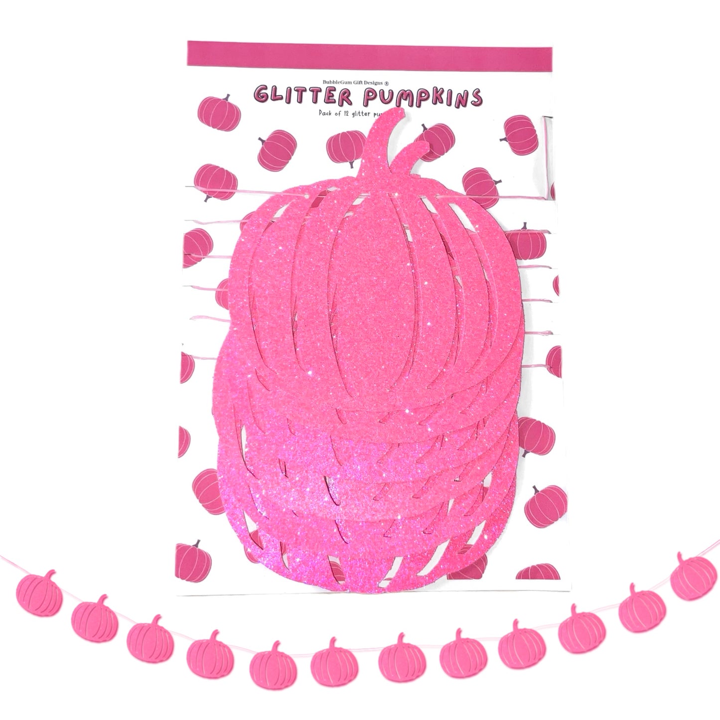 Pink neon glitter pumpkins, Pink sparkly pumpkin hanging decorations for Halloween or pink Autumn