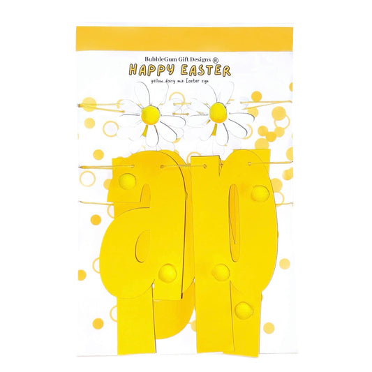 Cute Happy Easter sign, yellow Easter garland with pom poms and daisies ready assembled