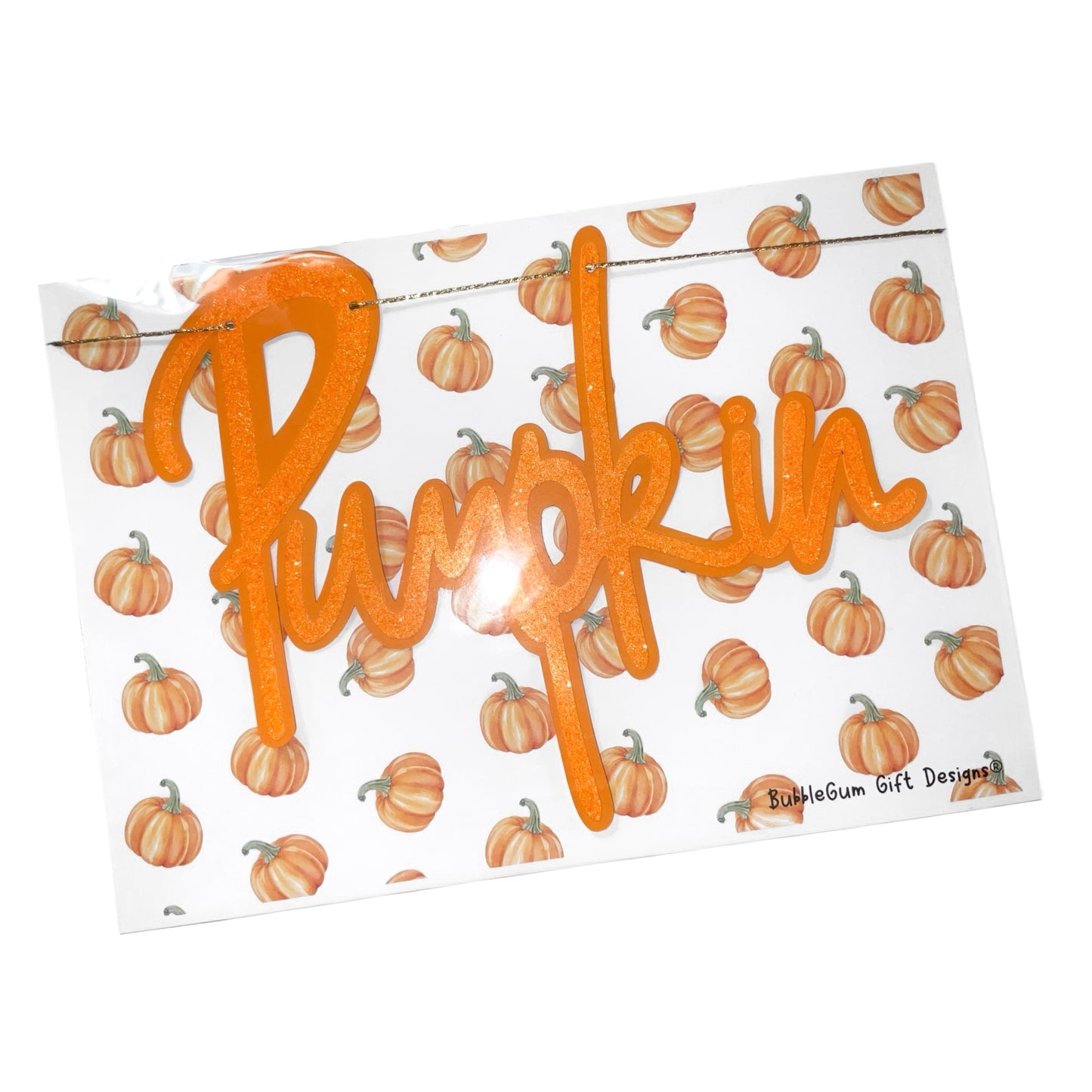 Hello Pumpkin Autumn Banner - Orange Glitter Fall Decorations