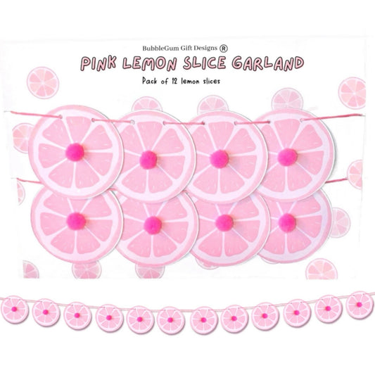 Pink lemon mini garland with pom poms Lemon decor for pink lemonade party or Summer Birthday Mini lemon