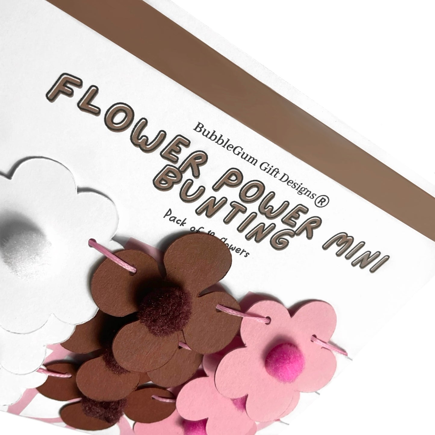 Mini Pink & Brown 70s Flower Power Bunting – Retro Party Decor