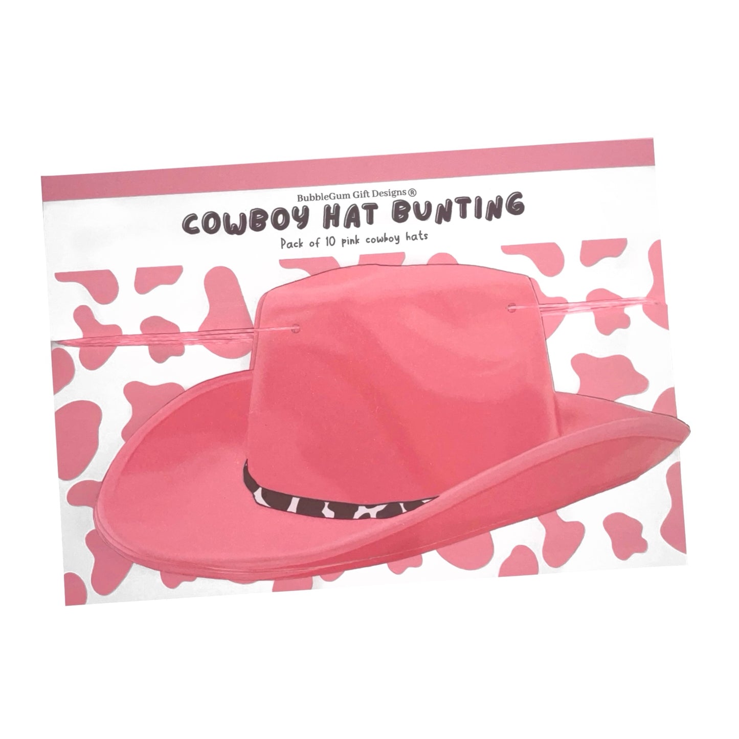 Pink cowgirl hat bunting banner, Rodeo bachelorette decorations with pink glitter or cow print hat band, Hand drawn