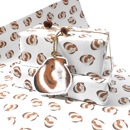 A3 Cute Guinea Pigs Gift Wrap Paper Sheet & Tag with Pom Poms