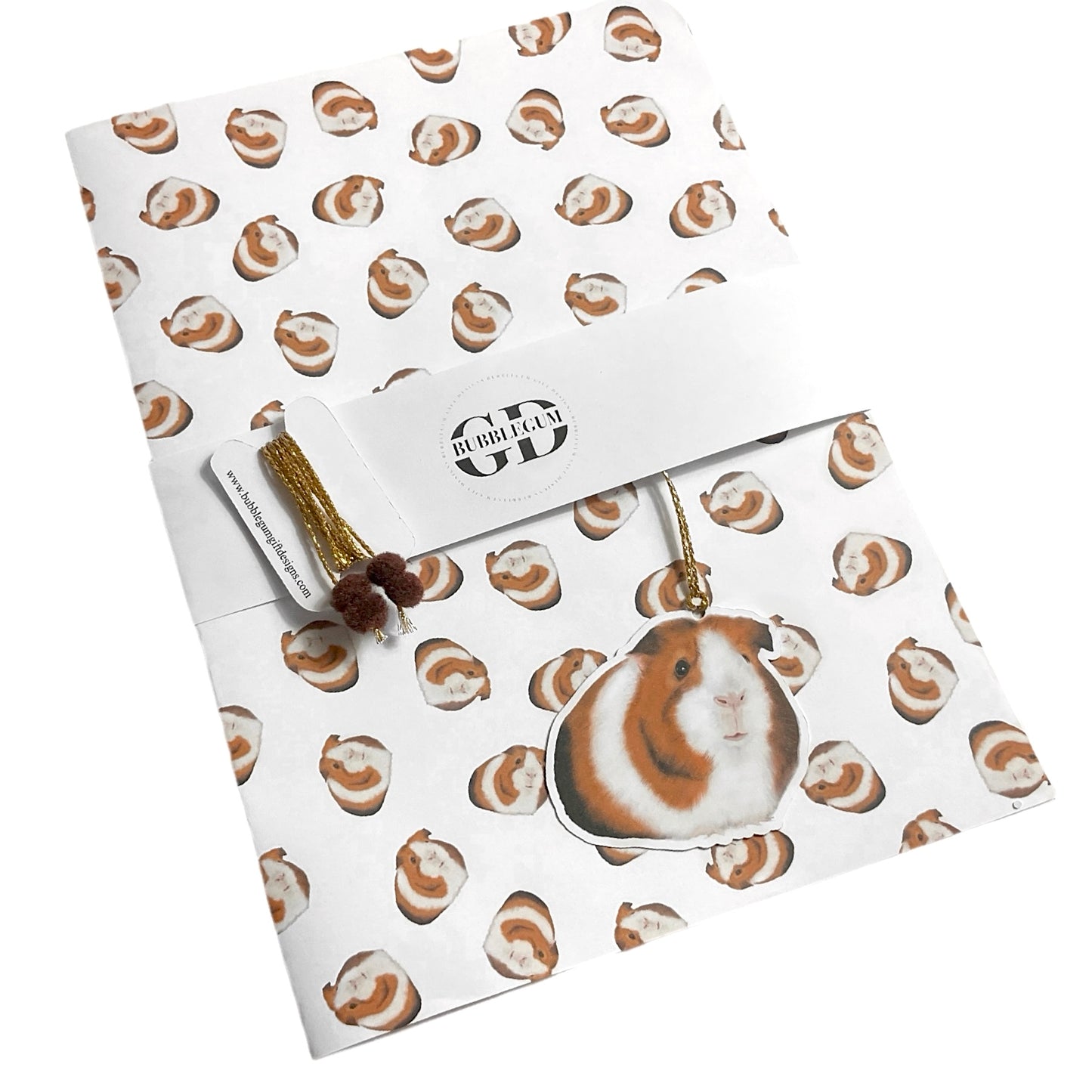 A3 Cute Guinea Pigs Gift Wrap Paper Sheet & Tag with Pom Poms