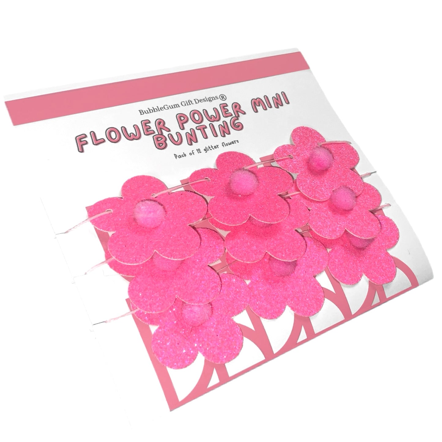 Mini Pink Glitter Daisy Bunting – Retro Groovy Party Decor