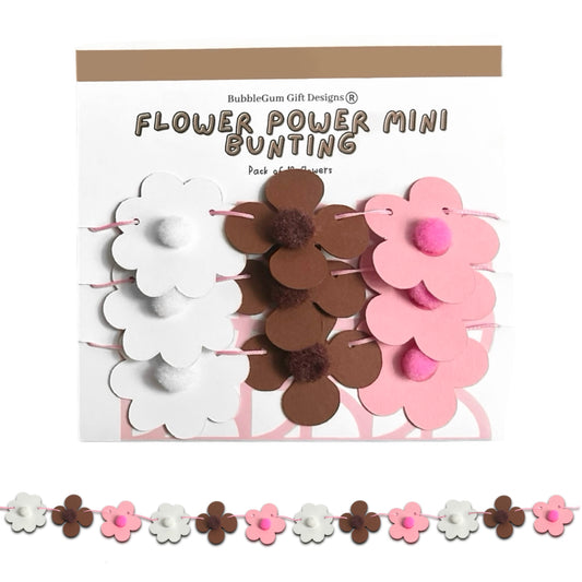 Mini Pink & Brown 70s Flower Power Bunting – Retro Party Decor