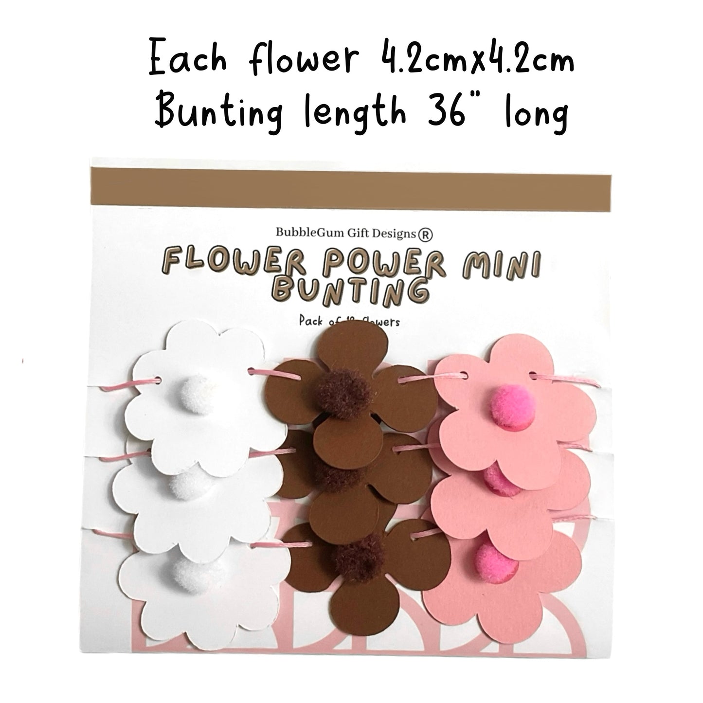Mini Pink & Brown 70s Flower Power Bunting – Retro Party Decor