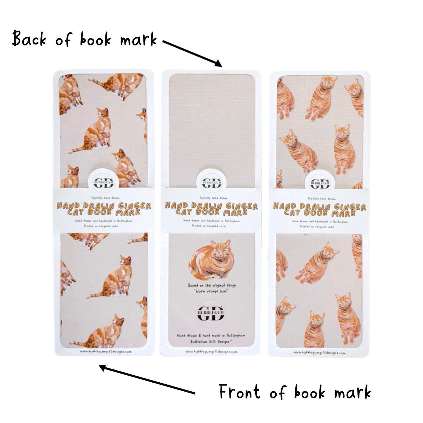 Bookmarks cat themed Hand drawn cat bookmark set of 3