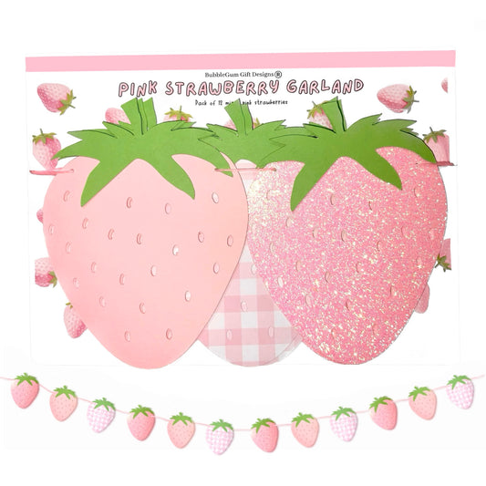 Pink Strawberry Garland – Sweet 1st Birthday Party Decorations