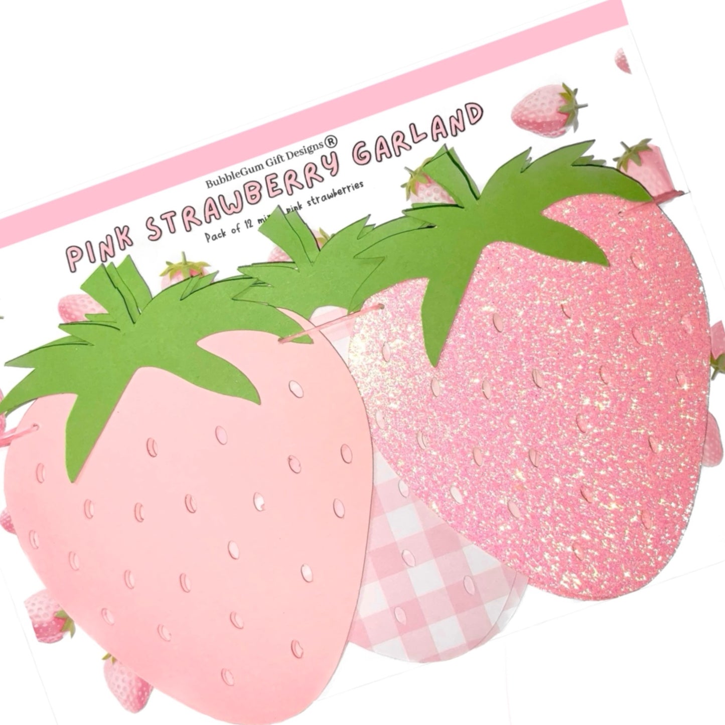 Pink Strawberry Garland – Sweet 1st Birthday Party Decorations