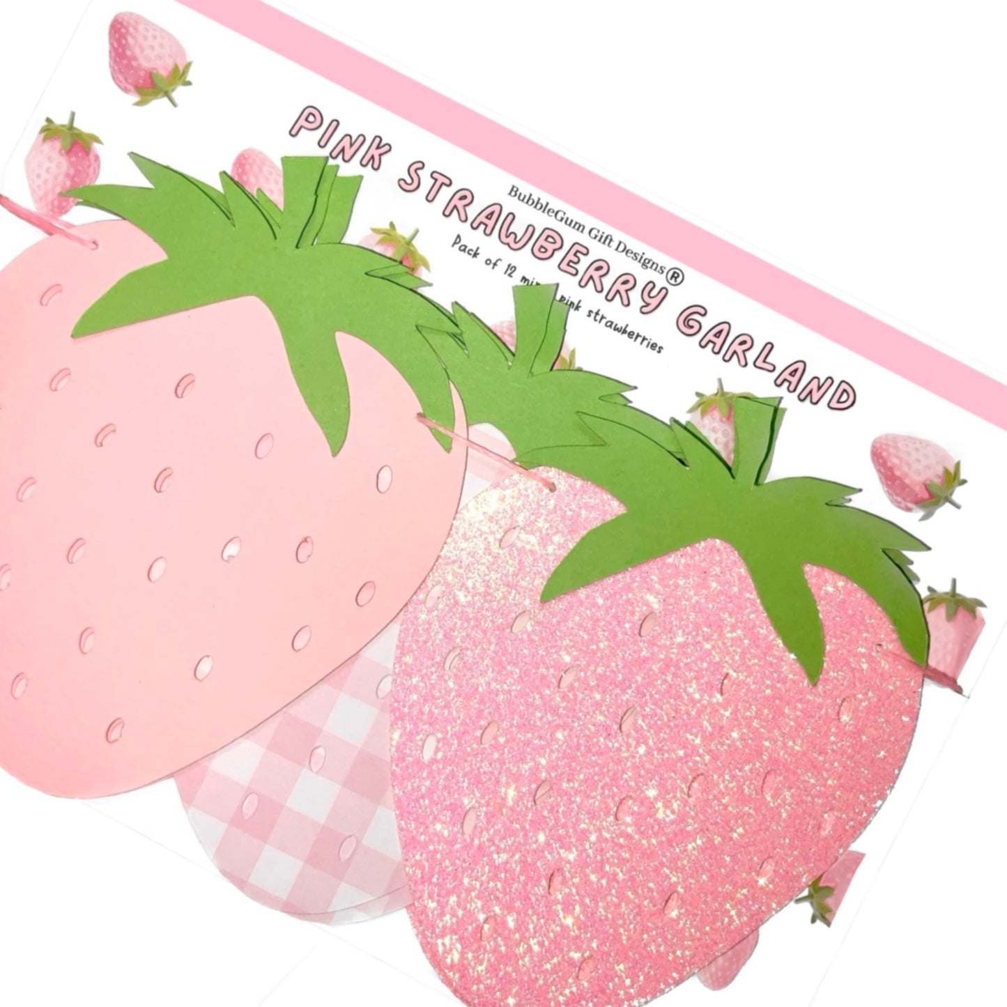 Pink Strawberry Garland – Sweet 1st Birthday Party Decorations