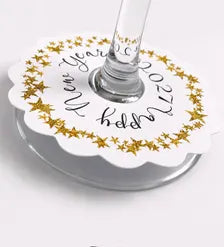 2027 New Year Wine Glass Collars (Choose Size) – Scalloped Card Tags, 6 Pack
