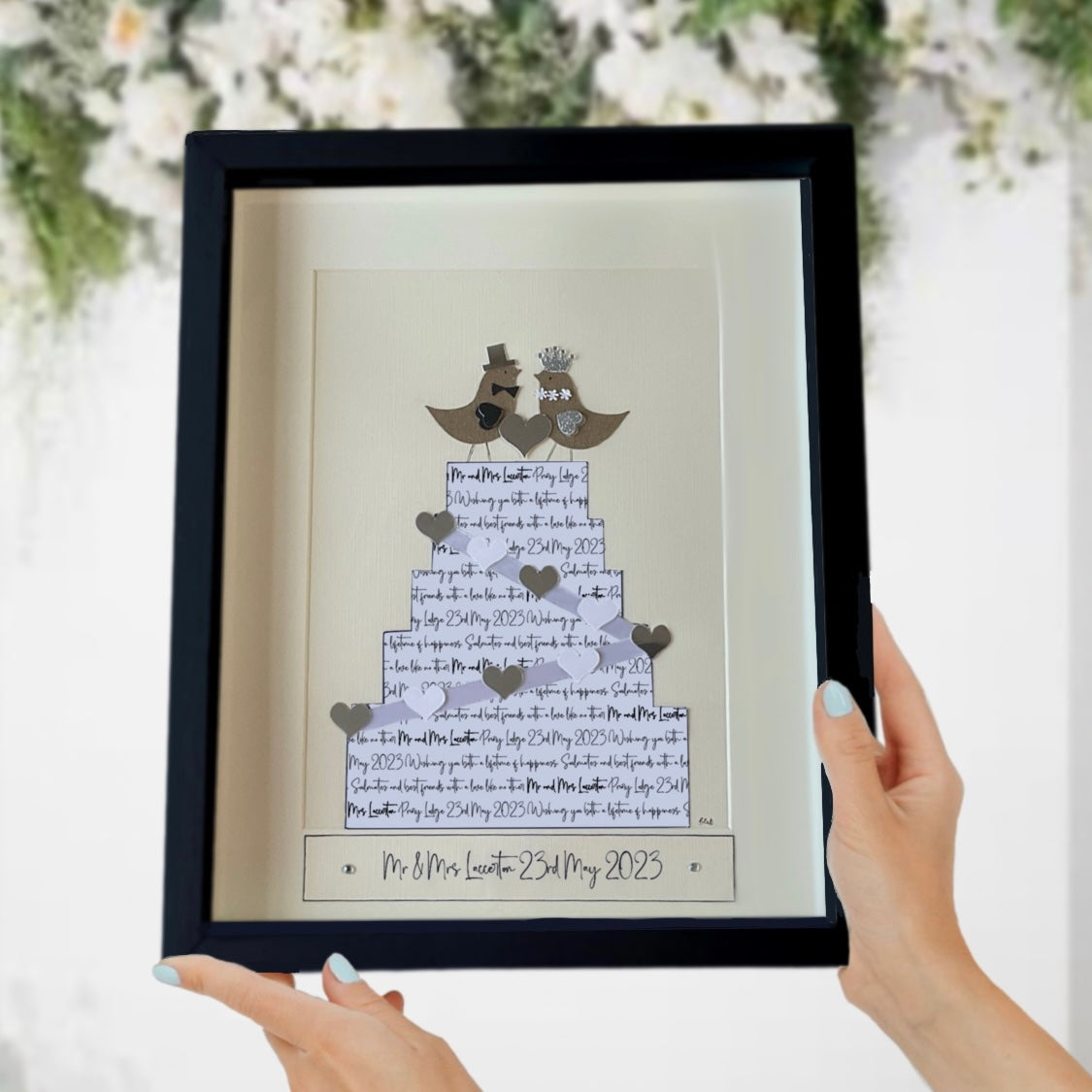 Rustic wedding print with love birds and personalised names and date