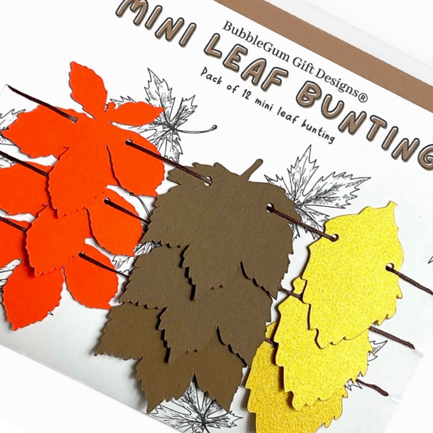 Mini fall leaf garland pumpkin spice colour autumn leaves, Chestnut, Sycamore and birch leaf decoration, Cute reading corner shelf decor