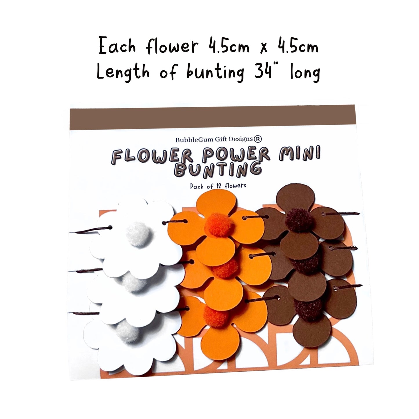 Mini Autumn Flower Garland 70s Retro Bunting Brown Orange & White
