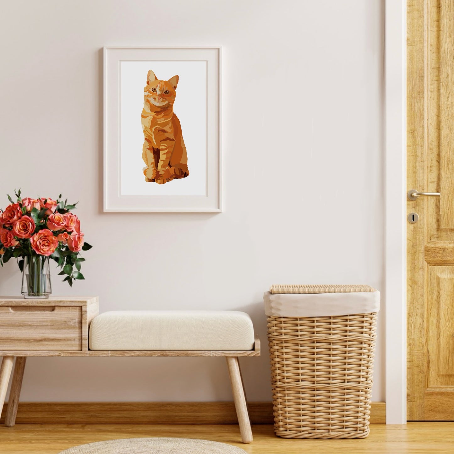 Ginger Cat Artwork – Cute Sitting Cat Drawing, A4 A5 Wall Print