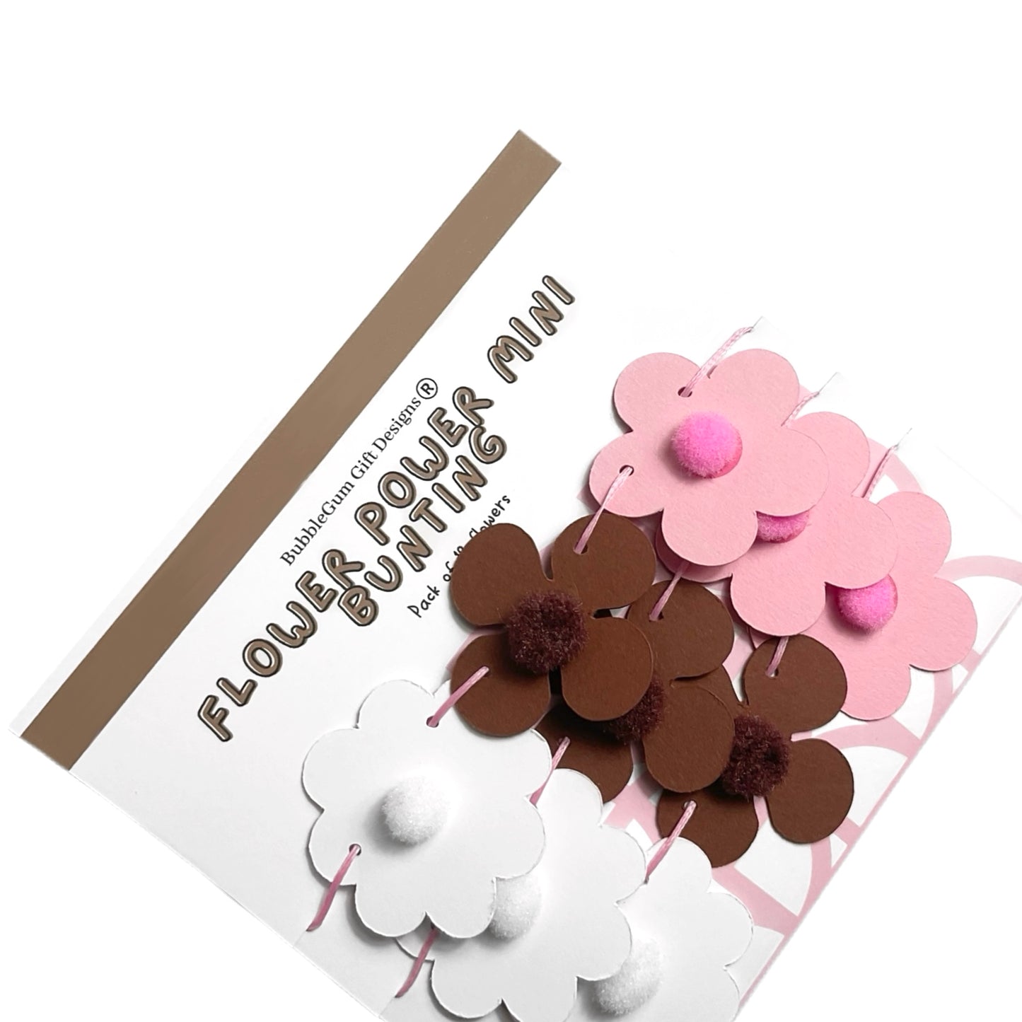 Mini Pink & Brown 70s Flower Power Bunting – Retro Party Decor