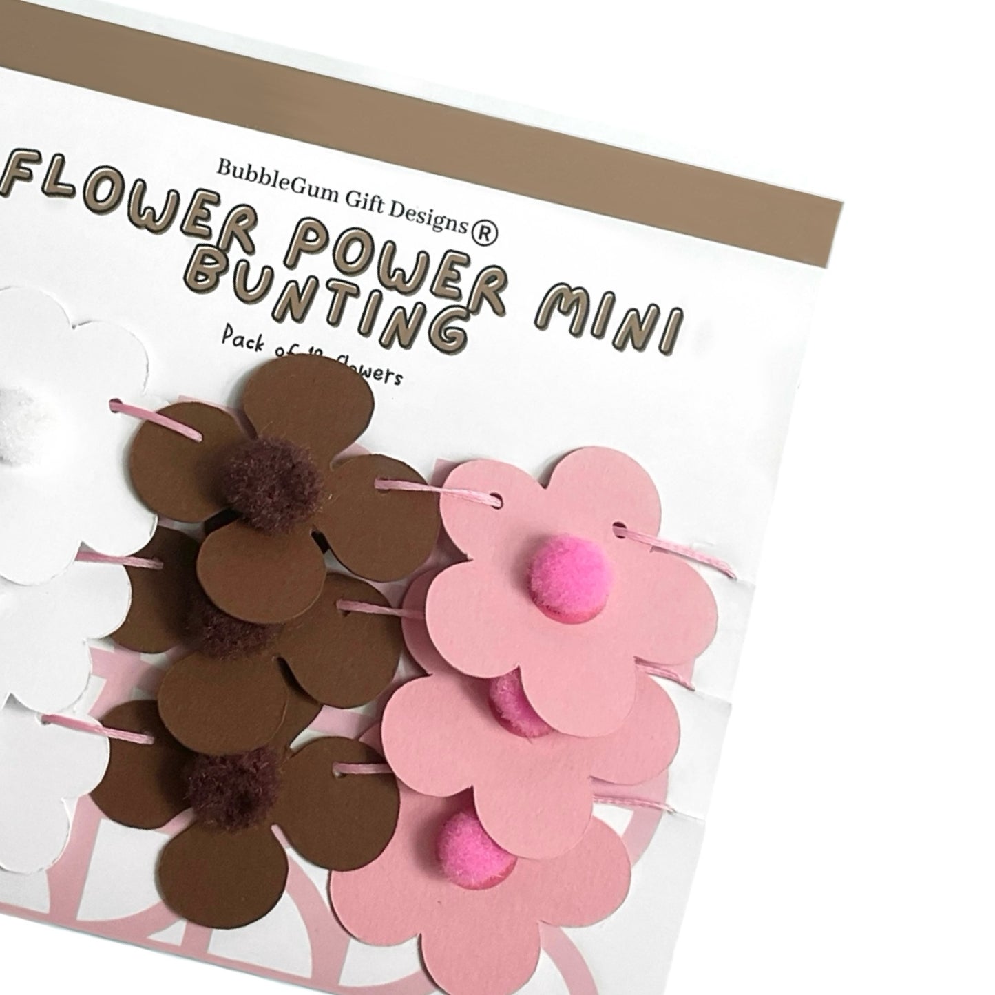 Mini Pink & Brown 70s Flower Power Bunting – Retro Party Decor