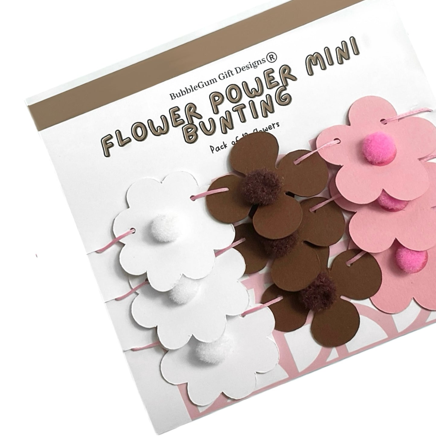 Mini Pink & Brown 70s Flower Power Bunting – Retro Party Decor
