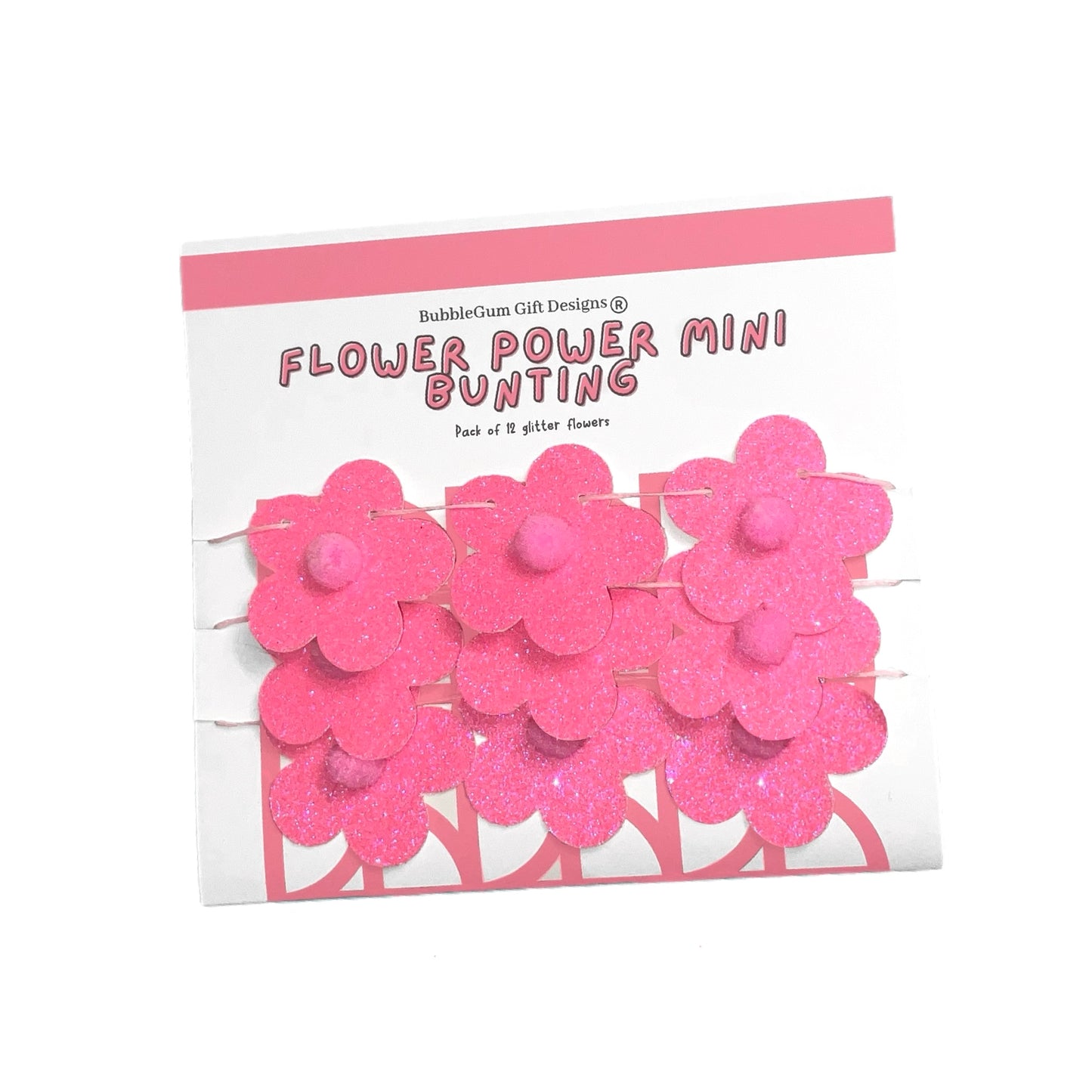 Mini Pink Glitter Daisy Bunting – Retro Groovy Party Decor