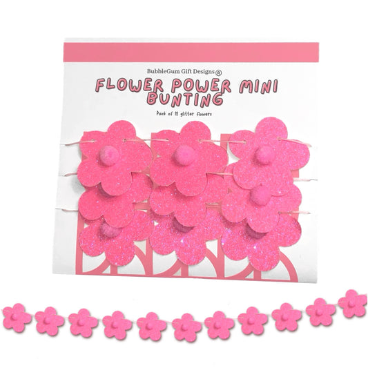 Mini Pink Glitter Daisy Bunting – Retro Groovy Party Decor
