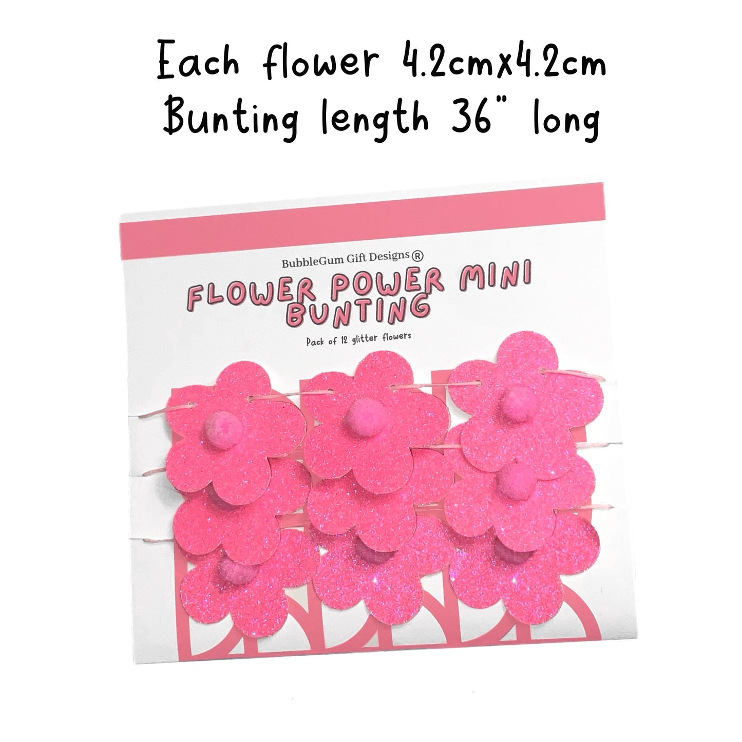 Mini Pink Glitter Daisy Bunting – Retro Groovy Party Decor