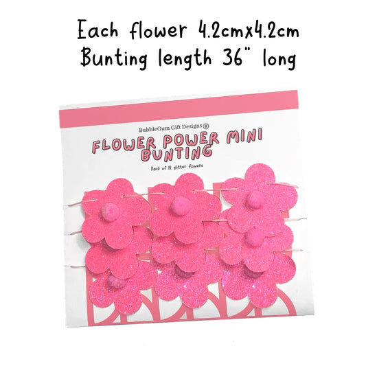 Mini Pink Glitter Daisy Bunting – Retro Groovy Party Decor