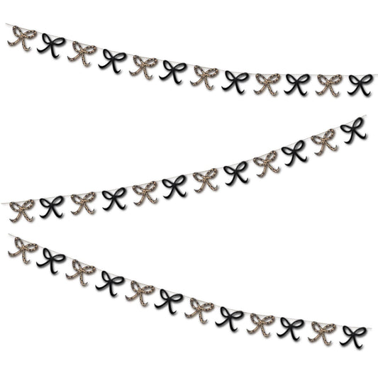 Leopard print and black glitter bow bunting Animal print party decorations Bow shaped garland 1x12