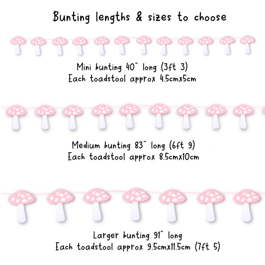Pink mushroom garland Fairy first birthday bunting Spring toadstool decorations Choose your size 1x12