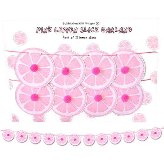 Pink lemon mini garland with pom poms Lemon decor for pink lemonade party or Summer Birthday Mini lemon