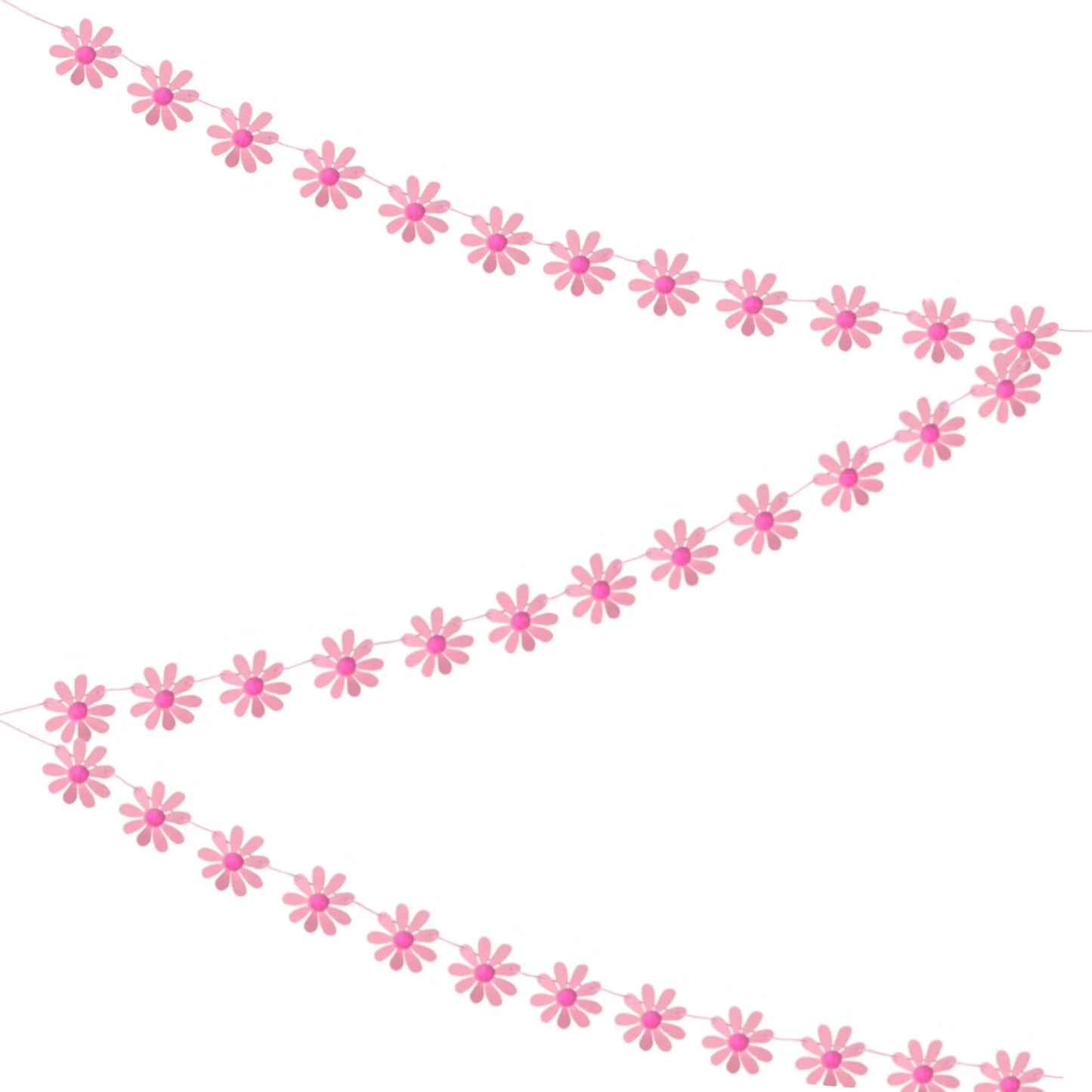 Pretty in Pink Daisy Garland – Fun Retro Flower Bunting with Pom Pom Centres for a Pop of Flower Power