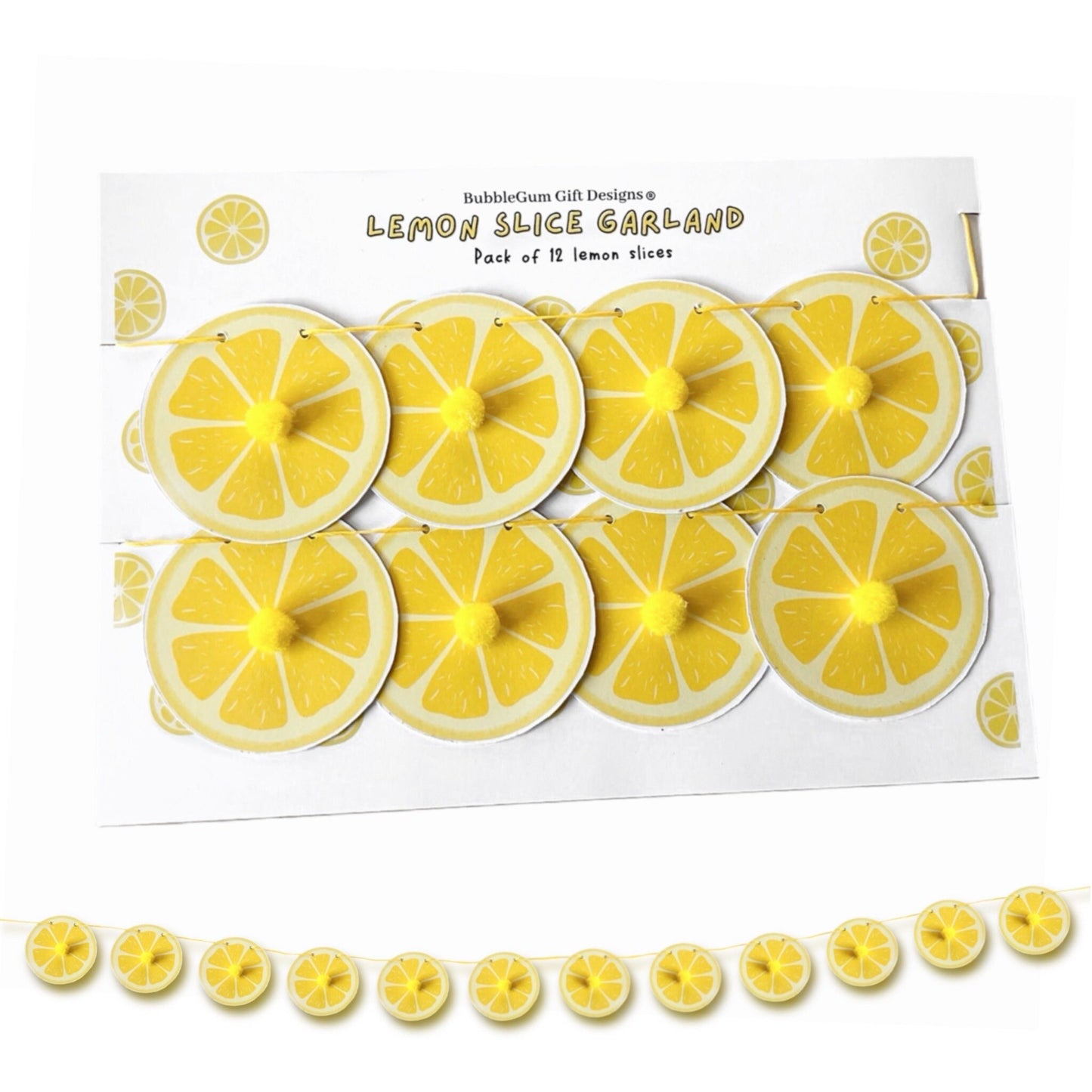 Mini Citrus Lemon Party Bunting – Zesty Fruit Decor with Pom Poms