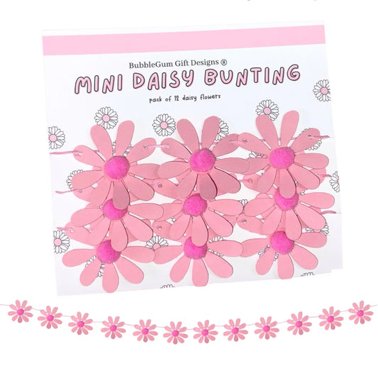 Pretty in Pink Daisy Garland – Fun Retro Flower Bunting with Pom Pom Centres for a Pop of Flower Power