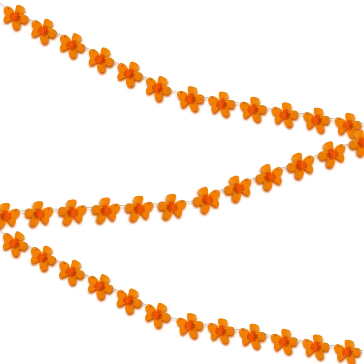 Mini orange hibiscus flower bunting, Cute tropical garland flowers with with fluffy pom pom centres