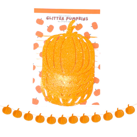 Orange Glitter Pumpkin Bunting Neon Retro Halloween Decorations