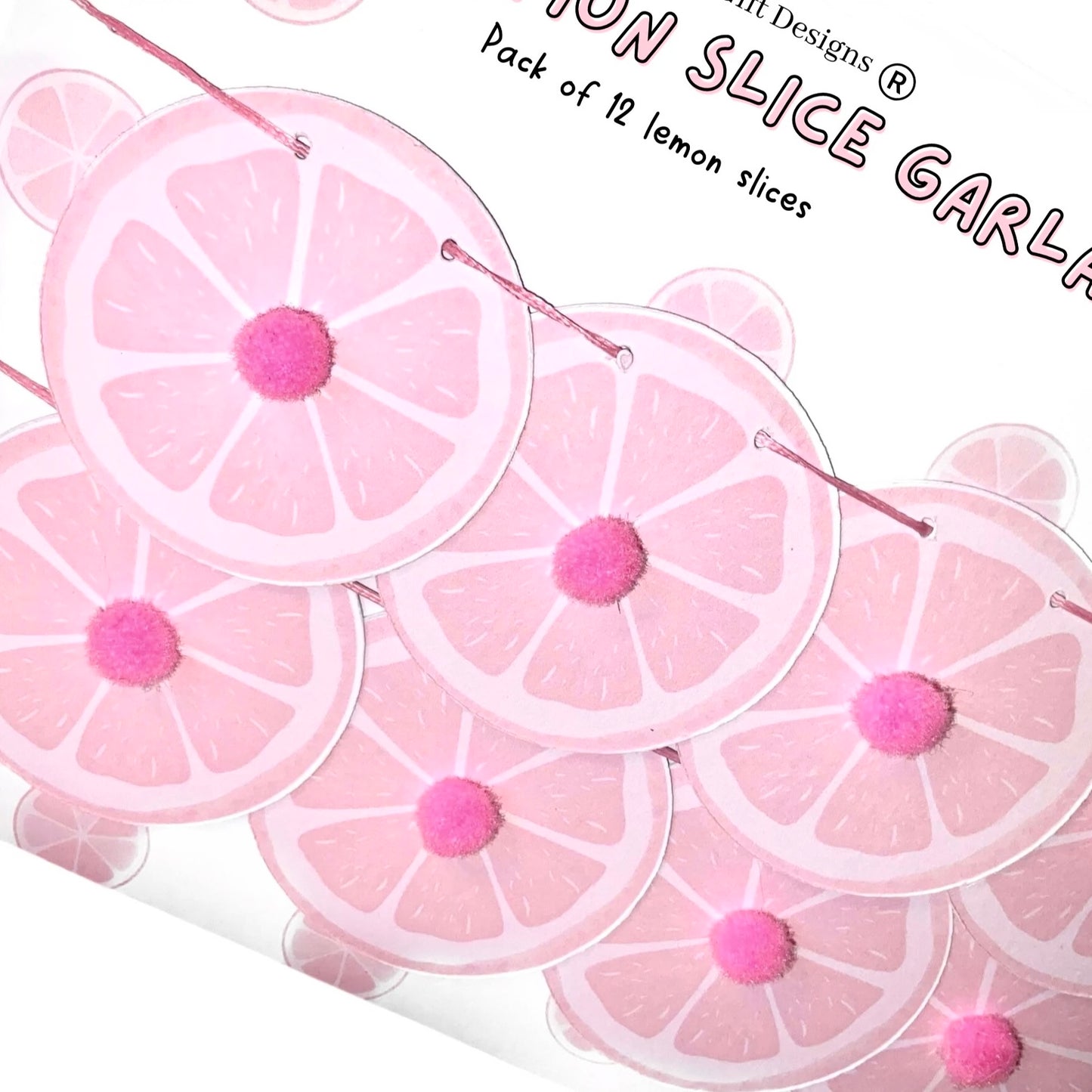 Pink lemon mini garland with pom poms Lemon decor for pink lemonade party or Summer Birthday Mini lemon