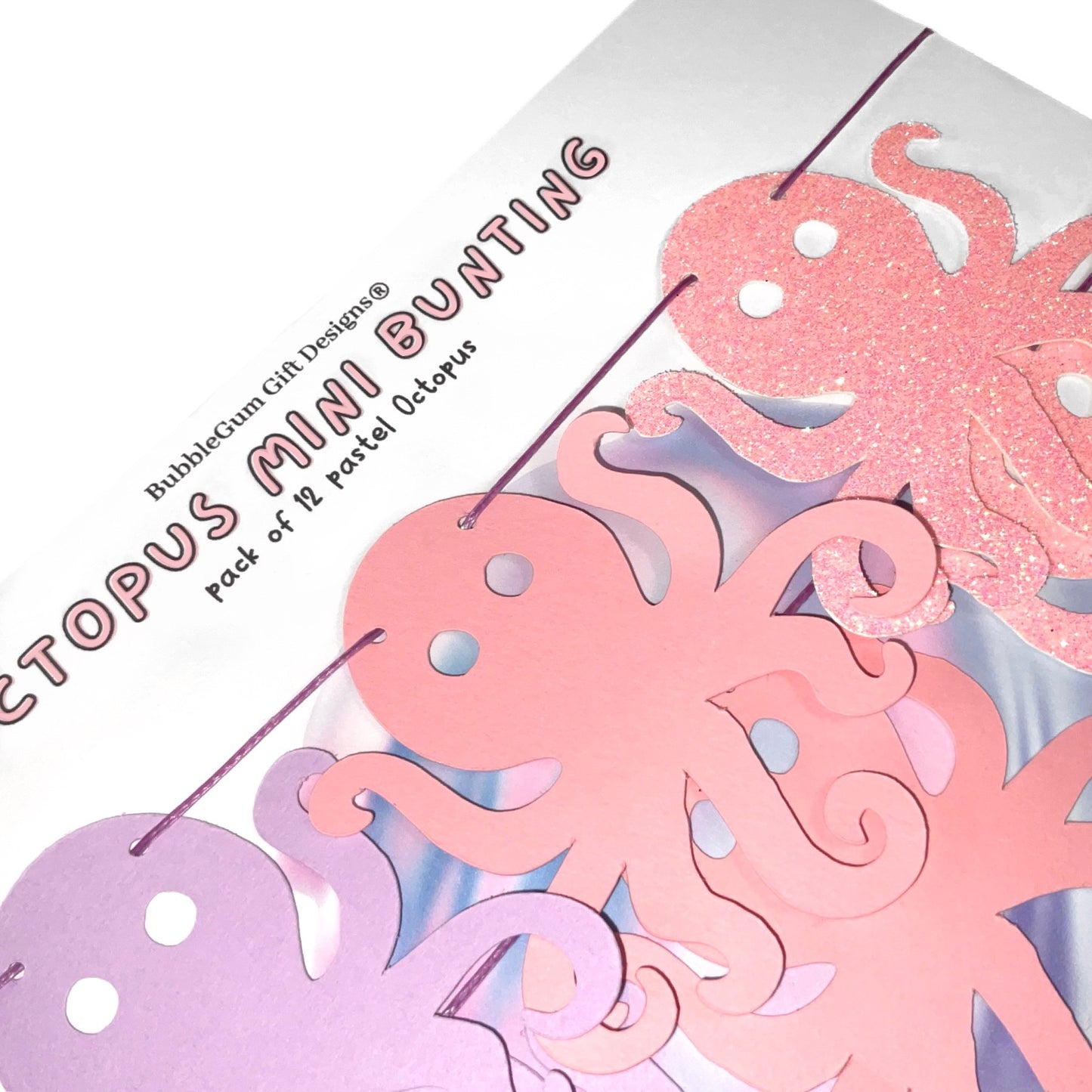 First birthday kids cute Octopus mini bunting, Under the sea decor pastel pink and purple Kraken garland birthday decorations