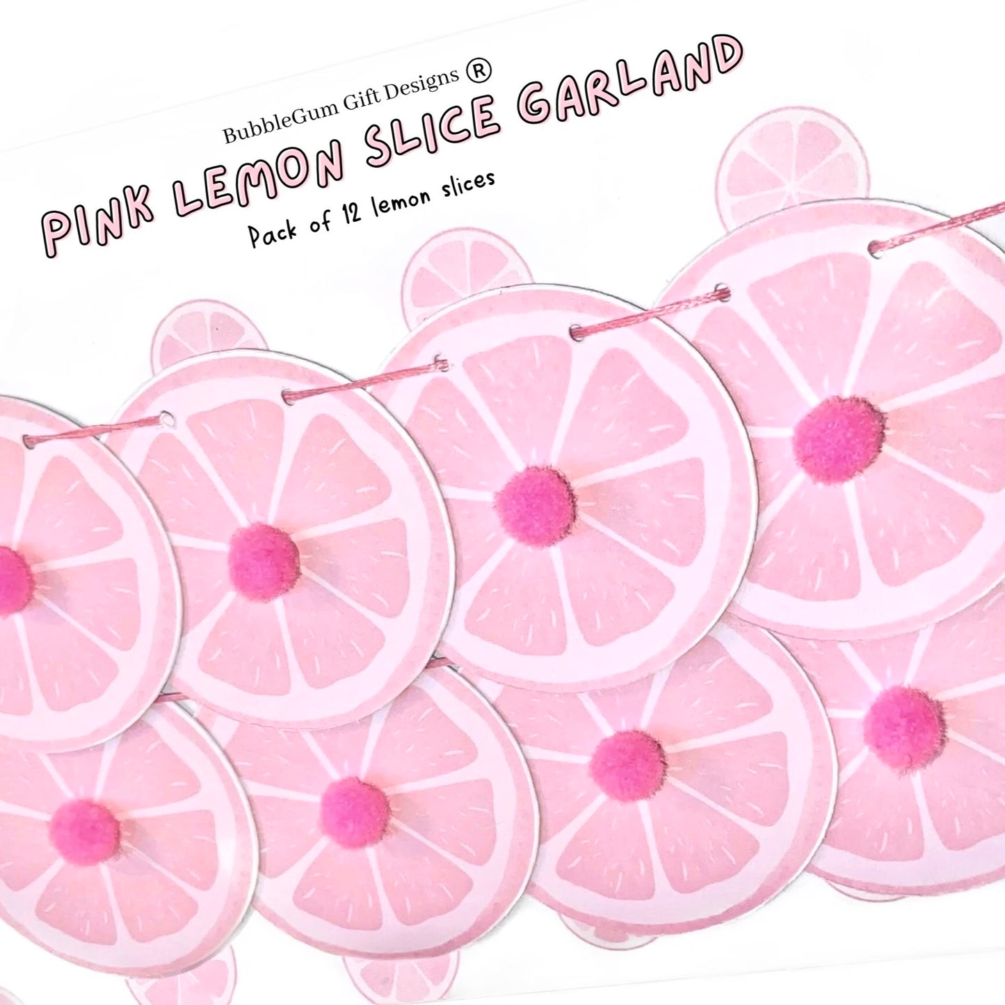 Pink lemon mini garland with pom poms Lemon decor for pink lemonade party or Summer Birthday Mini lemon