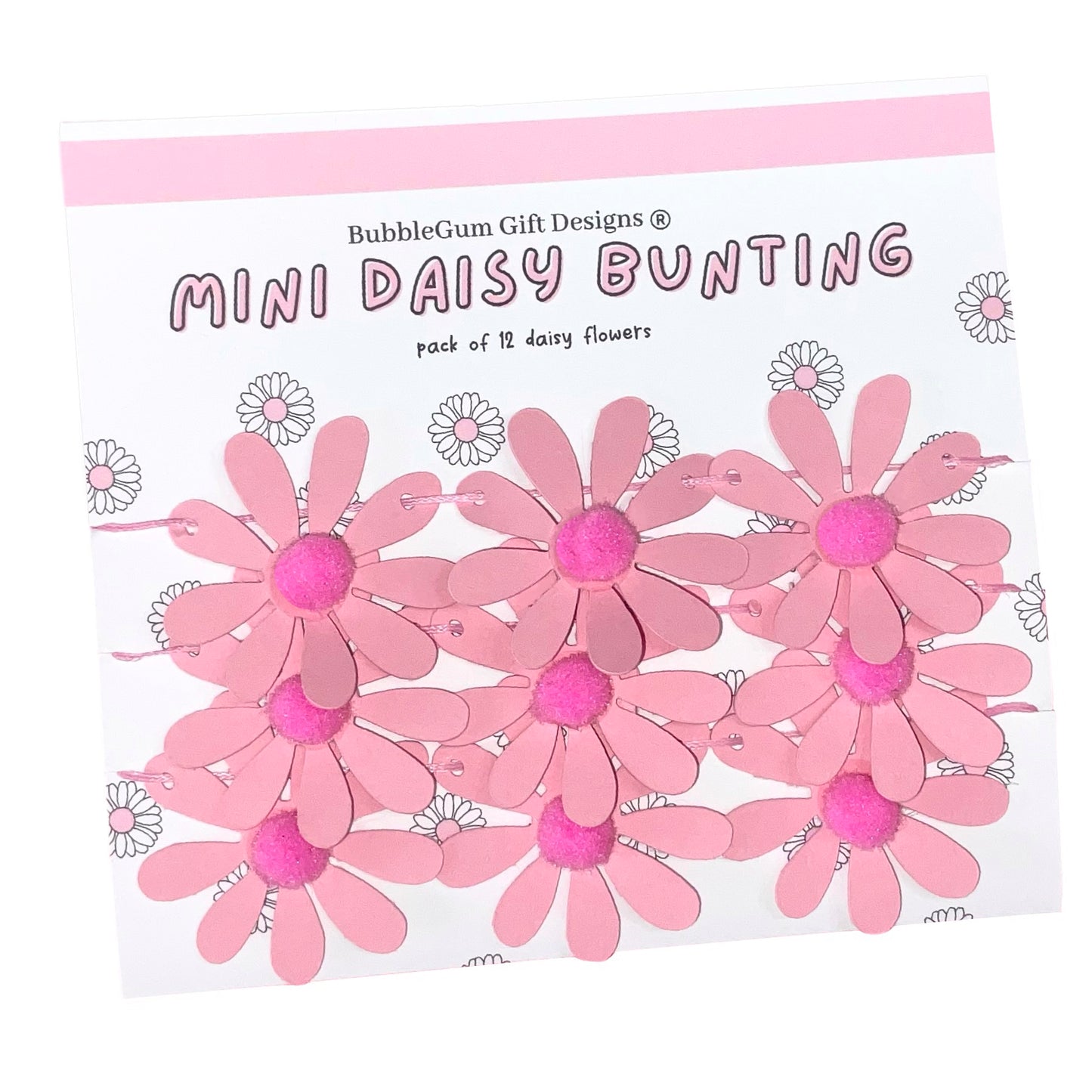 Pretty in Pink Daisy Garland – Fun Retro Flower Bunting with Pom Pom Centres for a Pop of Flower Power