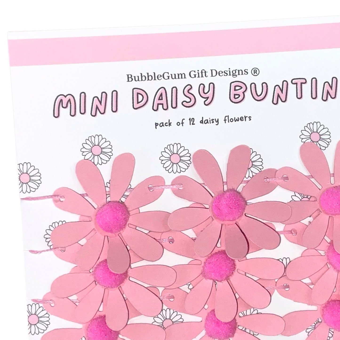 Pretty in Pink Daisy Garland – Fun Retro Flower Bunting with Pom Pom Centres for a Pop of Flower Power