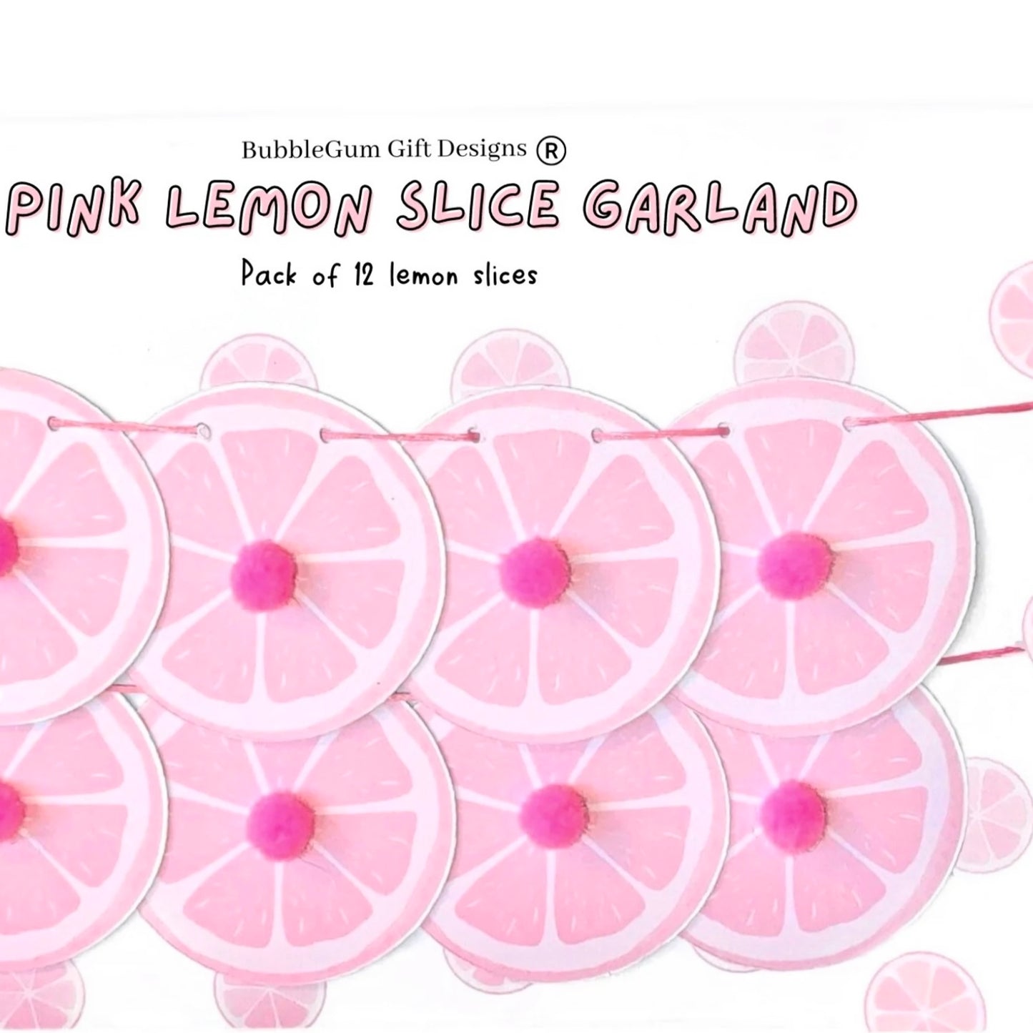 Pink lemon mini garland with pom poms Lemon decor for pink lemonade party or Summer Birthday Mini lemon