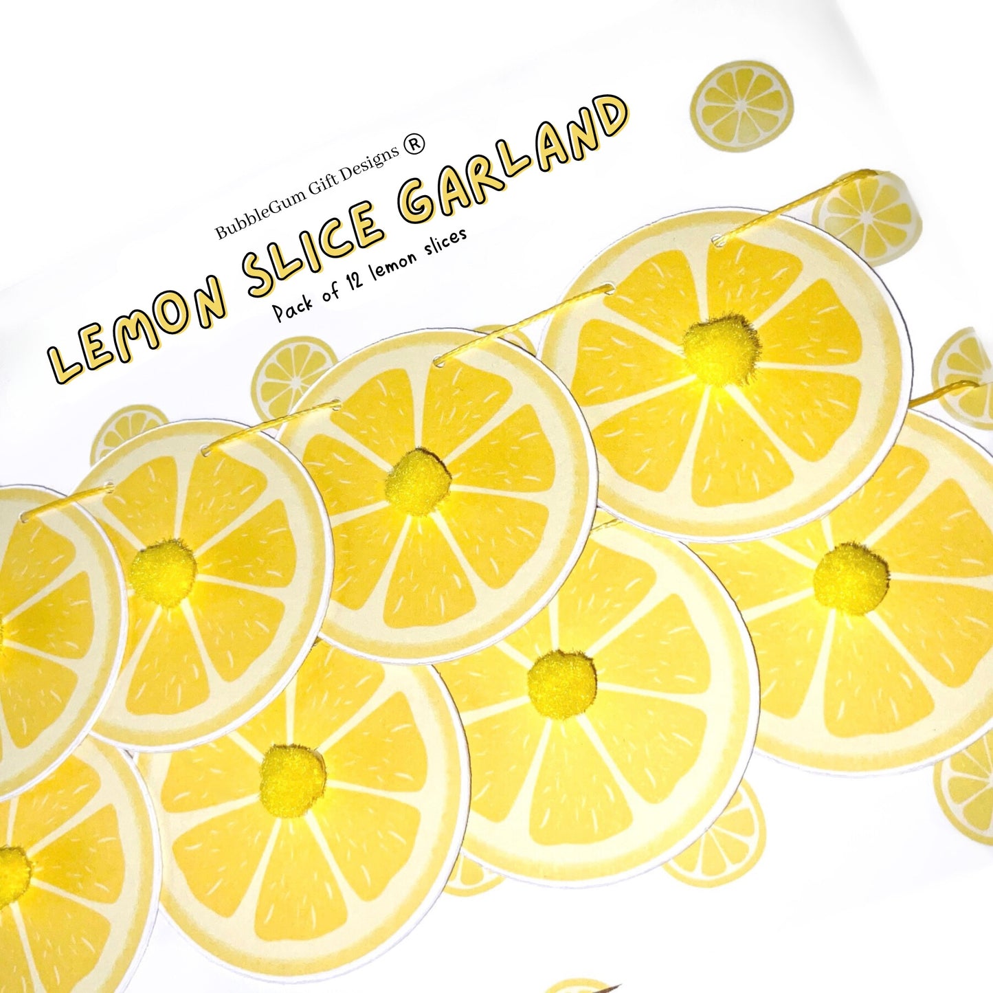 Mini Citrus Lemon Party Bunting – Zesty Fruit Decor with Pom Poms