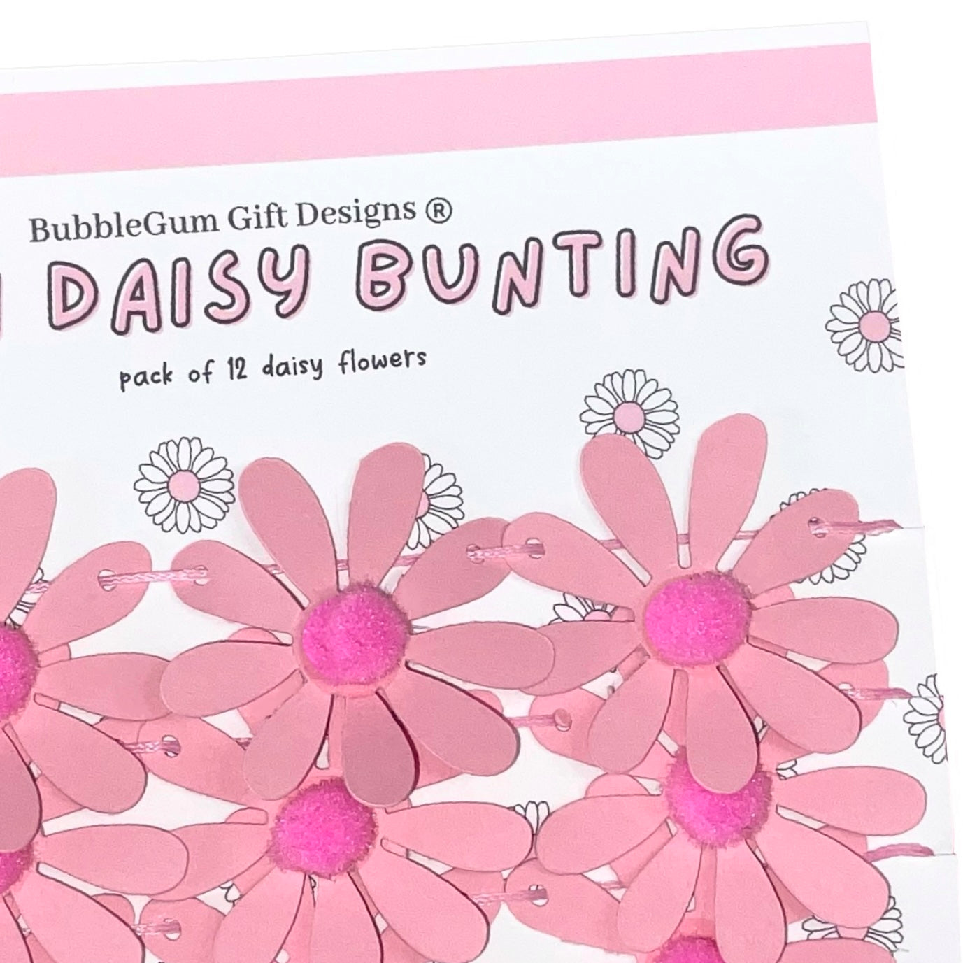 Pretty in Pink Daisy Garland – Fun Retro Flower Bunting with Pom Pom Centres for a Pop of Flower Power