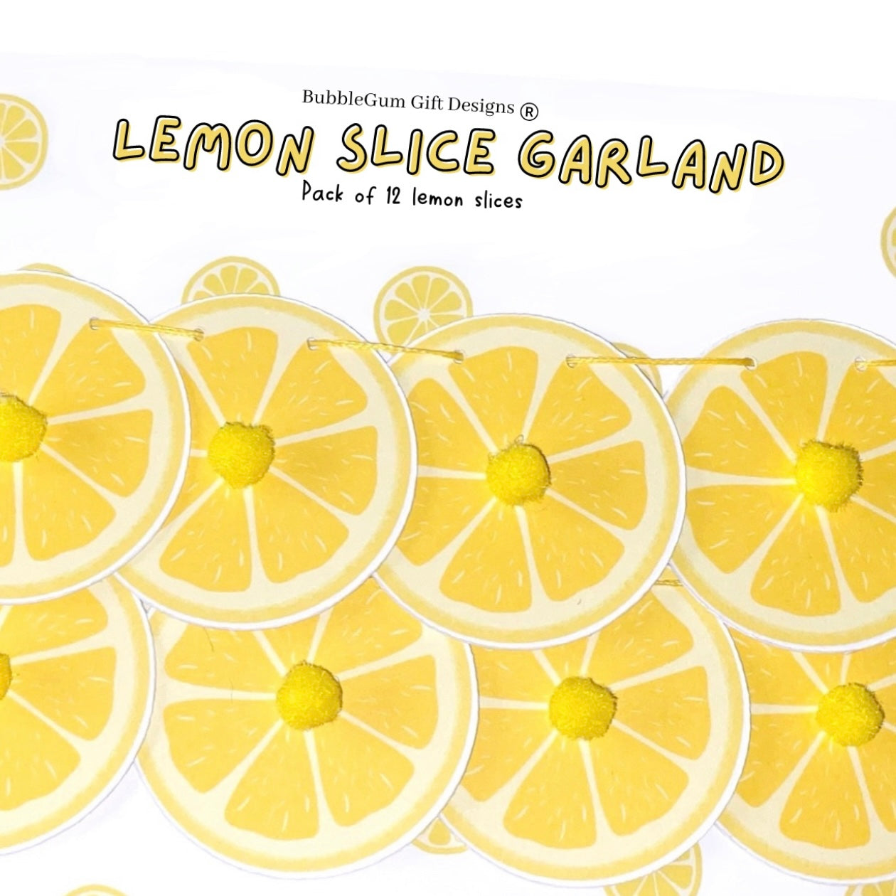 Mini Citrus Lemon Party Bunting – Zesty Fruit Decor with Pom Poms
