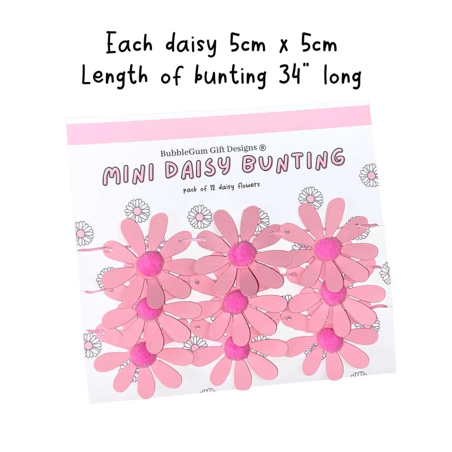 Pretty in Pink Daisy Garland – Fun Retro Flower Bunting with Pom Pom Centres for a Pop of Flower Power
